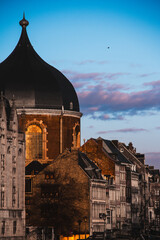 Church in the evening in the city of Liège, Belgium.