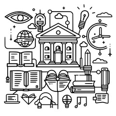 Education icon, student icon, teacher icon, university icon, computer icon, learning icon, school icon, studying icon, graduation icon, library icon, technology icon, backpack icon, certificate icon, 