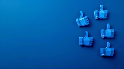 Blue Thumbs Up Icons Spread Out on a Dark Blue Background. Symbol of Approval and Positive Feedback. Ideal for Social Media Concepts. AI