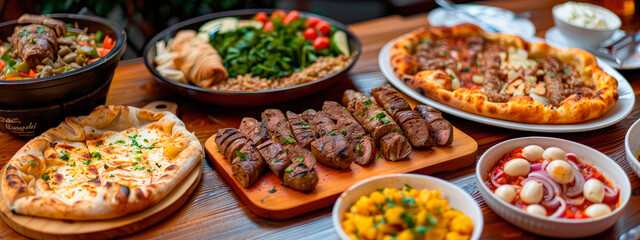 Georgian dishes on the table. Selective focus.