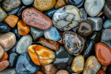 Background multicolored sea polished stones roll