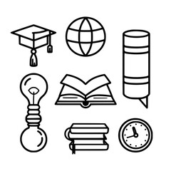 Education icon, student icon, teacher icon, university icon, computer icon, learning icon, school icon, studying icon, graduation icon, library icon, technology icon, backpack icon, certificate icon, 