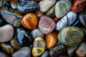 Background multicolored sea polished stones roll
