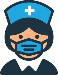 Nurse wearing a face mask vector icon.