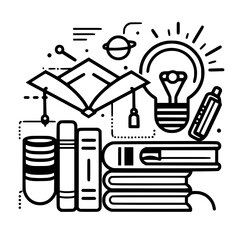 Education icon, student icon, teacher icon, university icon, computer icon, learning icon, school icon, studying icon, graduation icon, library icon, technology icon, backpack icon, certificate icon, 
