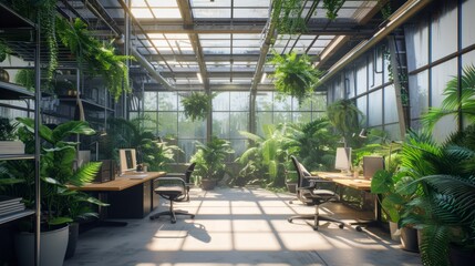 Sustainable Office Retreat: Contemporary Workspace with Abundant Green Plants