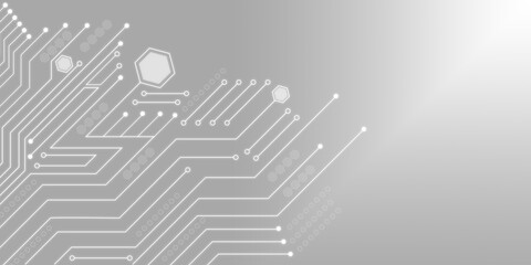 electronic circuit board and copy space background. gray and white background gradient. technology digital connect.