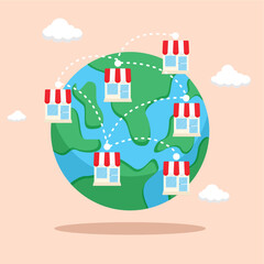investment expands throughout the world or internationally,opening new branches .vector illustration flat style