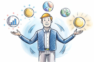 Fototapeta na wymiar Entrepreneur Juggling Business Elements as Glowing Orbs