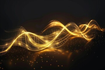 Glow Line. Abstract Light Effect Design with Gold Swirl on Black Background