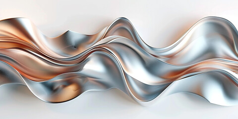 Dynamic waves of metallic tones creating an elegant illustrative wavy abstract pattern over a white backdrop