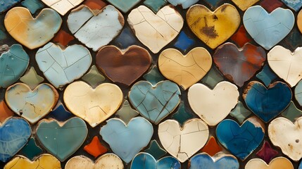 Obraz premium Heart Shapes Background Design Tile, Patterned Tile with Heart Motifs, Hand Edited Generative AI