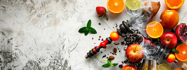 Hookah with berries and fruits. Selective focus. - obrazy, fototapety, plakaty
