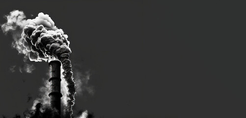 Ecology pollution, smoke from a pipe on a black background, graphic isolate. AI generated. - obrazy, fototapety, plakaty