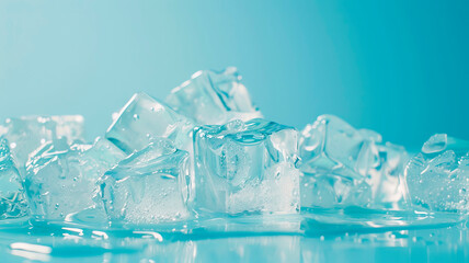 Ice cubes on a light background. Selective focus.