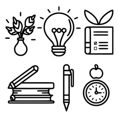 education icon, student icon, teacher icon, university icon, computer icon, learning icon, school icon, studying icon, graduation icon, library icon, technology icon, backpack icon, certificate icon, 