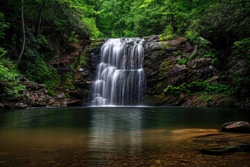 Fototapeta na wymiar North Carolina Waterfall: Upper Catawba Falls in the Beautiful Mountain Forest