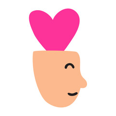 Self love concept. Good thoughts in abstract head. Isolated icon. Illustration on white background.
