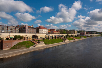Gorzow Wielkopolski, Poland April 21, 2024: Railway viaduct along the river Warta in Gorzow...