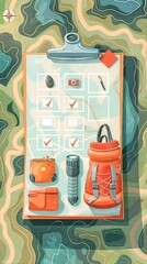 Vertical AI illustration explorer's checklist. Concept hobbies and entertainments.