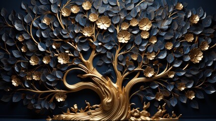 golden 3d tree wallpaper
