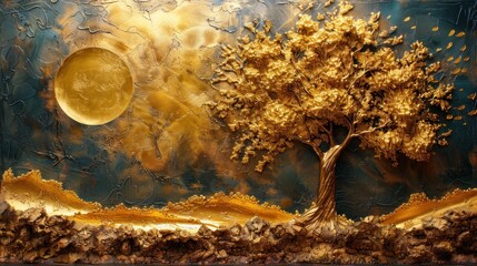 golden 3d tree wallpaper