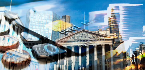 Bank of England Building Abstract Modern Style, Image Blurred with Calculator, part of banking...