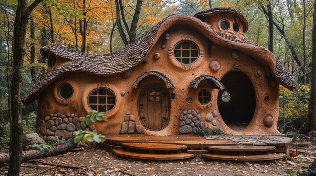A hobbit house in the middle of the forest
