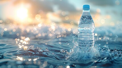 A plastic water bottle floating in the ocean.