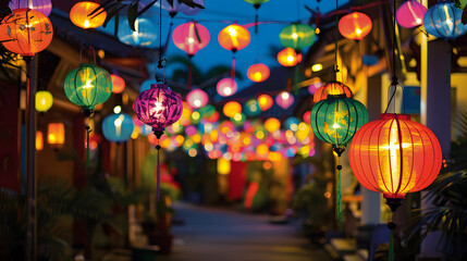 Colorful lanterns adorning the streets during Vesak celebration