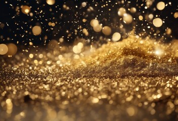 'background black golden banner nebula star shine. image falling confetti luxury glow sequins....
