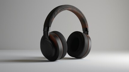 Black and brown headphones on a white background