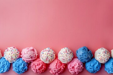 Colorful Assortment of Delectable Cake Pops Arranged on Pink Background - obrazy, fototapety, plakaty
