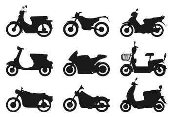 Simple Minimalist Motorcycle Silhouette Element Collection Set.