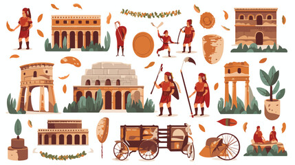 Ancient Rome Empire symbols and characters set vect - obrazy, fototapety, plakaty