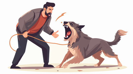 Angry aggressive dog barking. Pet owner keeping lea - obrazy, fototapety, plakaty