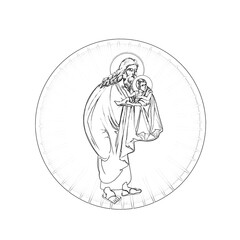 Simeon the God-receiver. Religious coloring page in Byzantine style on white background