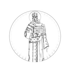 Saint Stefan Urosh I. Religious coloring page in Byzantine style on white background