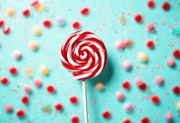 'holidays red candy confetti sprinkles stripes background lollypop Colorful mint blue lollipop sprinkle party birthday confection colours conceptual children rainbow spiral sucker swirl t'