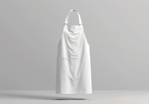 mockup, White Apron with Pockets on Wooden Table