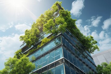 Urban Sustainability: Glass Office Building Integrating Trees for Environmental Benefits