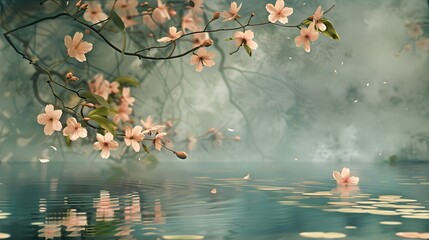 Sakura Blossoms Falling on a Serene Pond,
Japanese-Inspired Background for Tranquil Themes, Hand Edited Generative AI