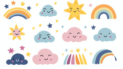 Cute colorful rainbows set. Childish flat vector il