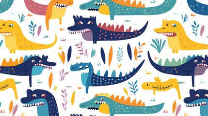 Cute crocodiles seamless Scandinavian pattern. Funn