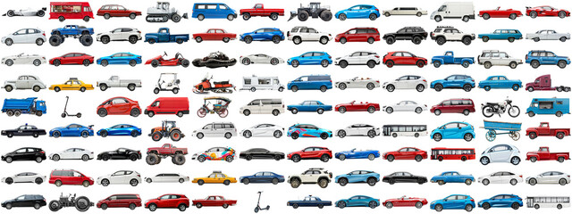 108 cars and various vehicles set of sedan, sports car, super car, bus, electric car, race car and...