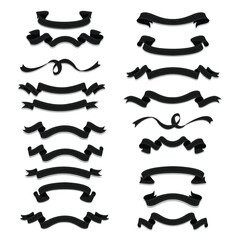 Black Ribbons Set isolated On White Background. Vector Illustration
