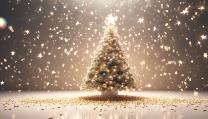 Obraz premium 'tree. Christmas star 3d confetti rendering shining tree new year snow magic dust silver bright trail background dark black particle eve night gold snowflake card wonder blur bo'