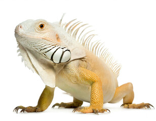 Obraz premium Weißer Albino Leguan auf vier beinen isoliert auf weißen Hintergrund, Freisteller 