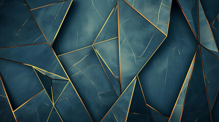  blue premium seamless background with luxury polygonal pattern and gold triangle lines. Low poly gradient shapes luxury gold lines vector. Rich background, premium triangle polygons blue design.