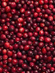 Fresh cranberries scattered across a table.